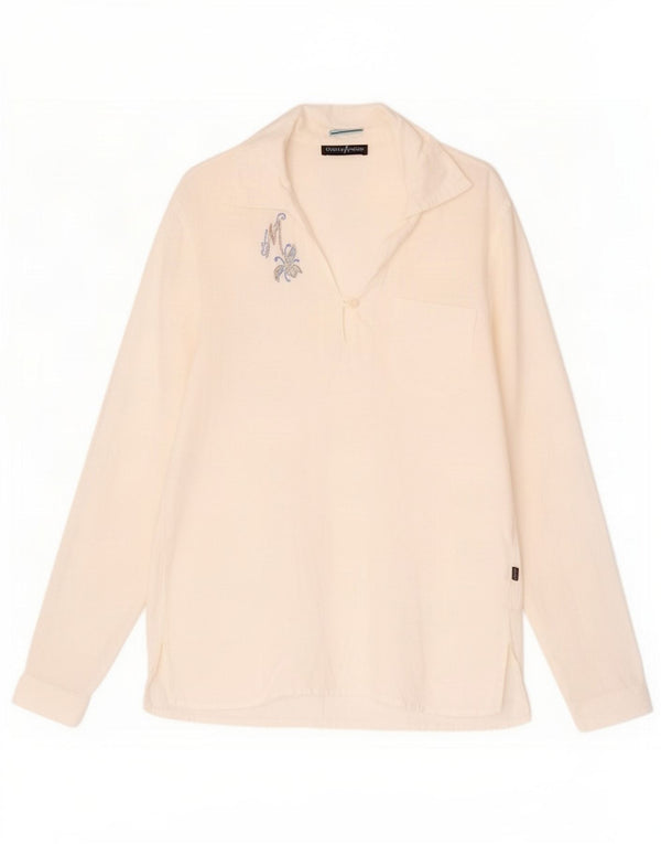 Guess By Marciano Camisa tipo pulóver para mujer UK 40 Grande Lino floral blanco roto