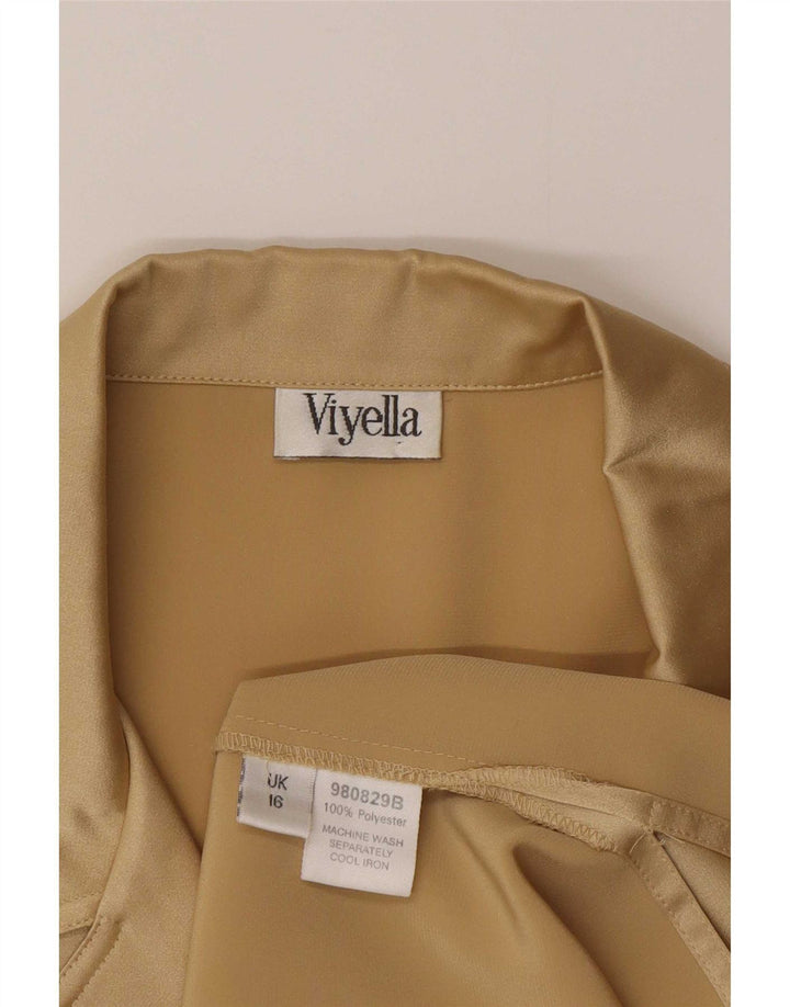 Viyella Blusa tipo camisa para mujer UK 46 Grande Poliéster dorado
