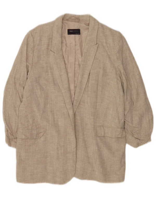 Marks & Spencer Chaqueta Americana Abierta de Manga 3/4 para Mujer UK 44 Grande Beige