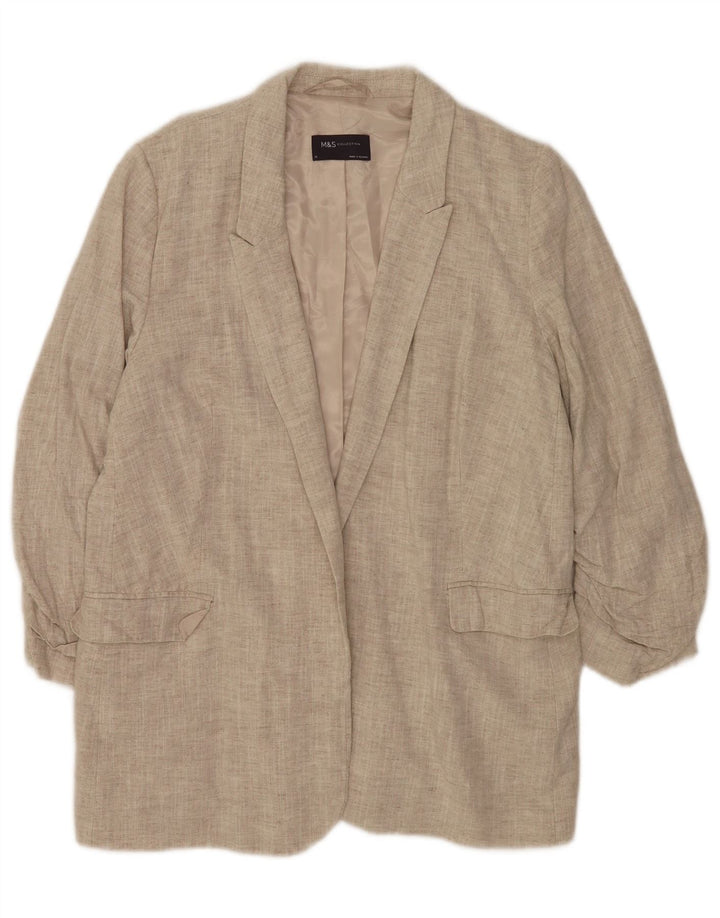 Marks & Spencer Chaqueta Americana Abierta de Manga 3/4 para Mujer UK 44 Grande Beige
