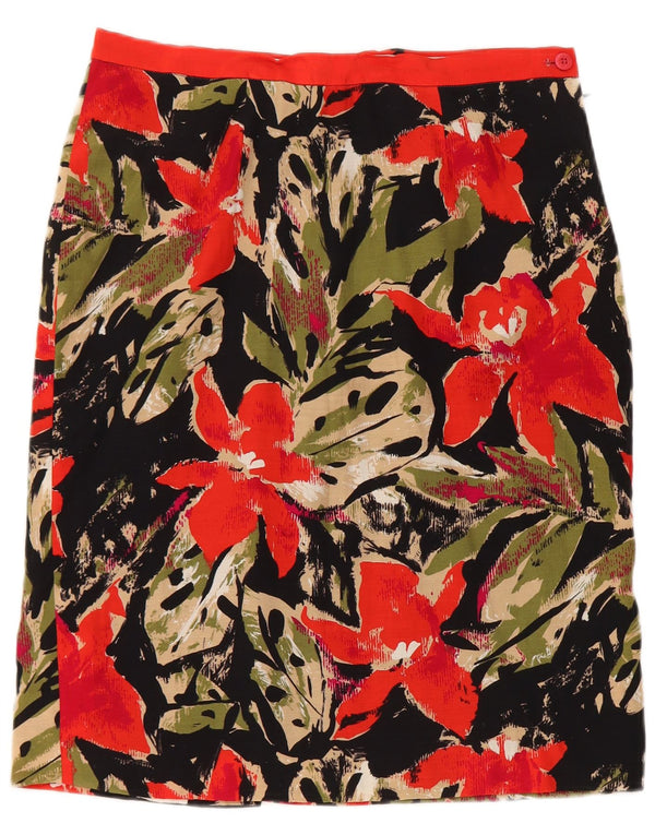 Vintage mujer lápiz falda W28 medio negro floral