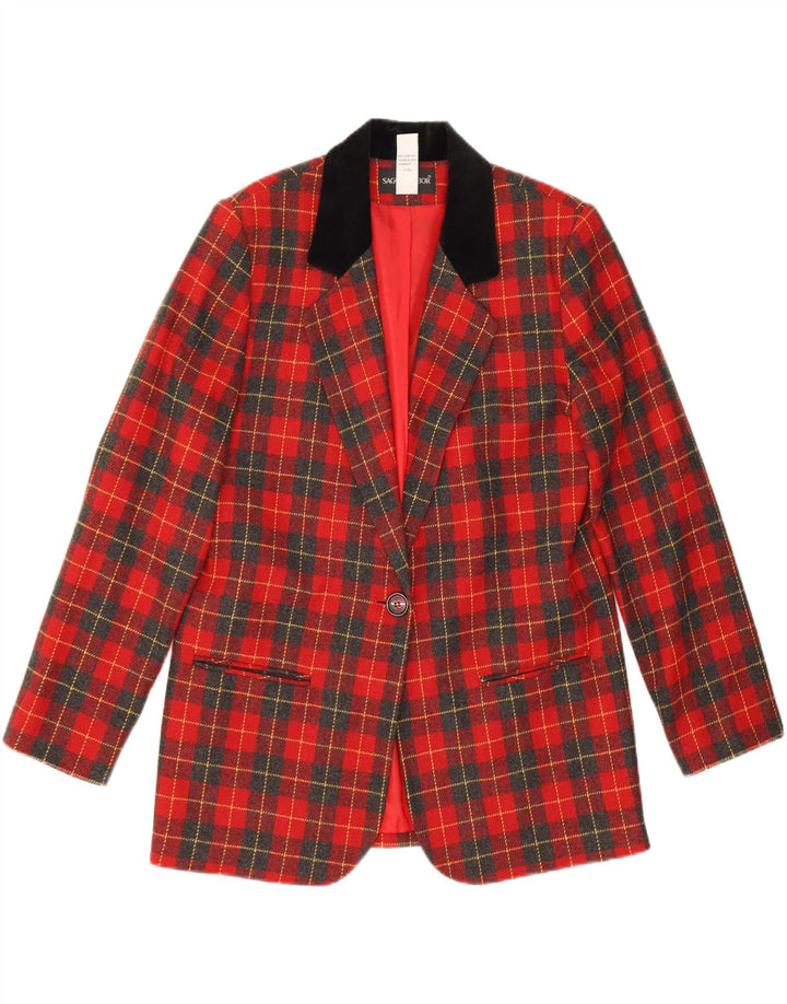 Sag Harbor Chaqueta Blazer de 1 Botón para Mujer US 8 Mediana Lana a Cuadros Rojos
