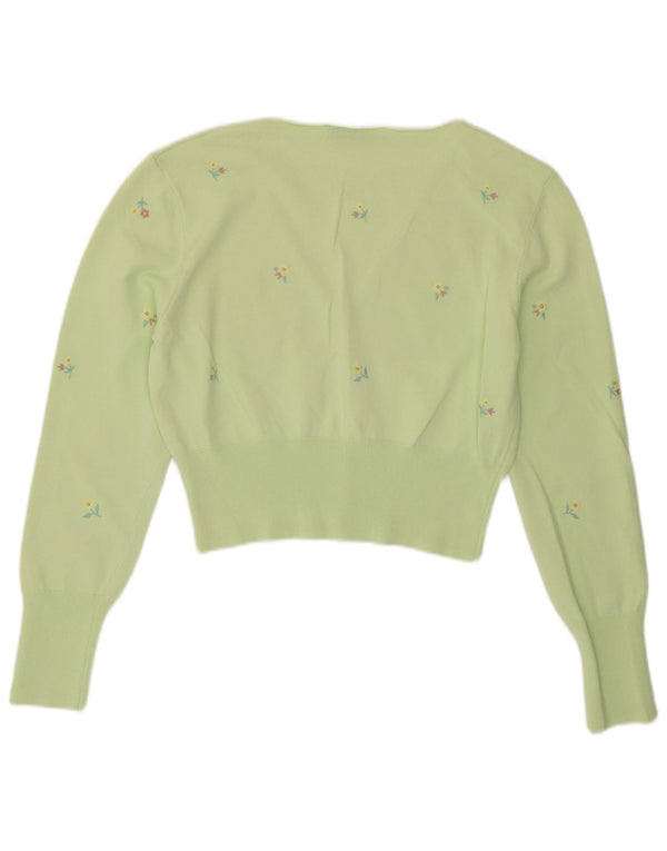 Zara Mujer Bolero Jumper UK 40 Grande Verde Floral Viscosa