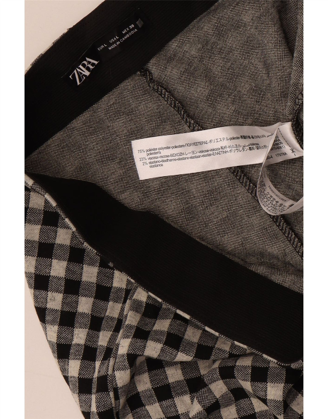 Zara Leggings Mujer Grande W30 L29 Poliéster Vichy Gris
