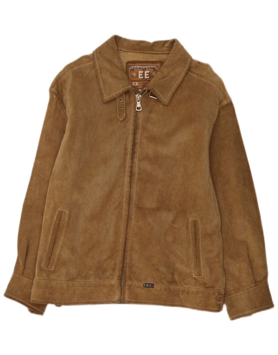 Vintage mujer bombardero ante chaqueta Reino Unido 14 cuero beige medio