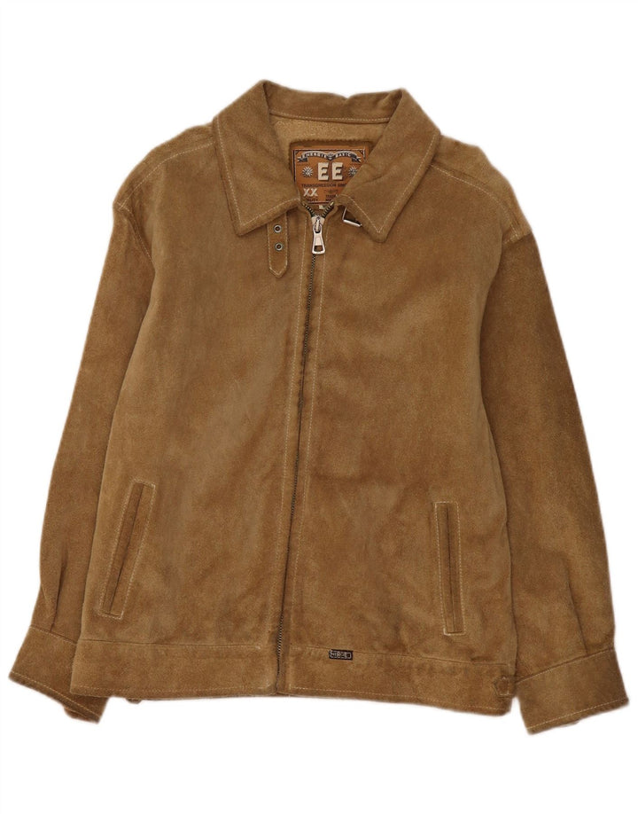 Vintage mujer bombardero ante chaqueta Reino Unido 14 cuero beige medio