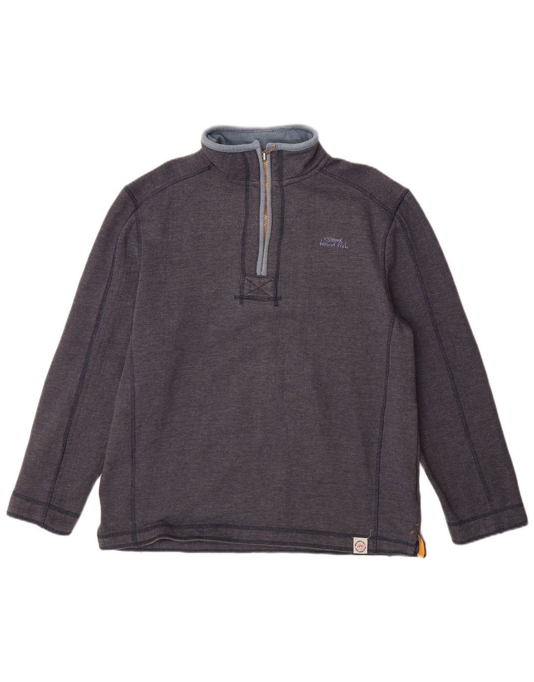 WEIRD FISH Sudadera con cuello y cremallera para hombre, jersey grande, algodón azul marino