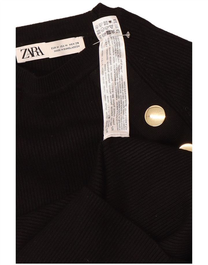 Zara Mujer Crop Top Manga Larga UK 42 Medium Black Viscosa