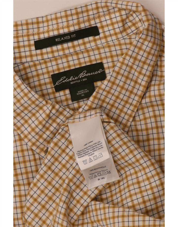 EDDIE BAUER Camisa de franela de corte relajado para hombre XL Algodón a cuadros amarillos