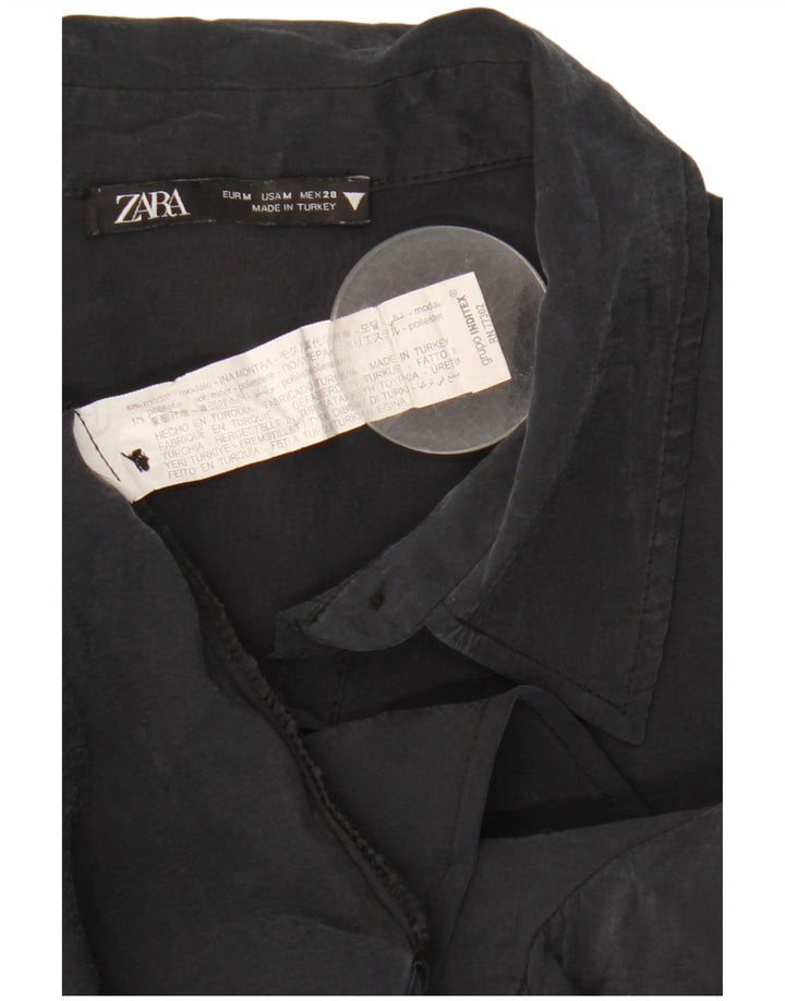ZARA Vestido Camisero Mujer UK 44 Mediano Negro Modal