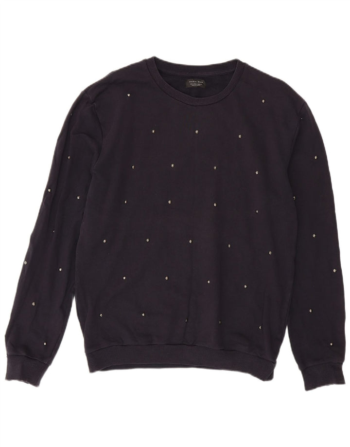 Zara Hombre Sudadera Jumper Large Azul Marino Algodón