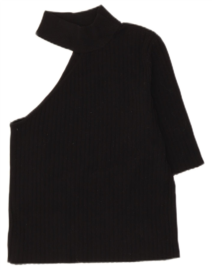 Zara Mujer Crop Top De Un Hombro Reino Unido 8 Pequeño Nylon Negro