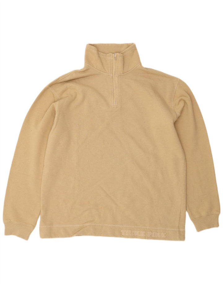 Think Pink - Sudadera con cuello y cremallera para hombre, jersey de algodón beige medio