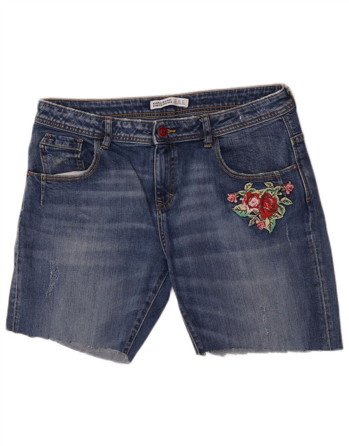 Zara Mujer Shorts Vaqueros EU 40 Medium W30 Azul Floral