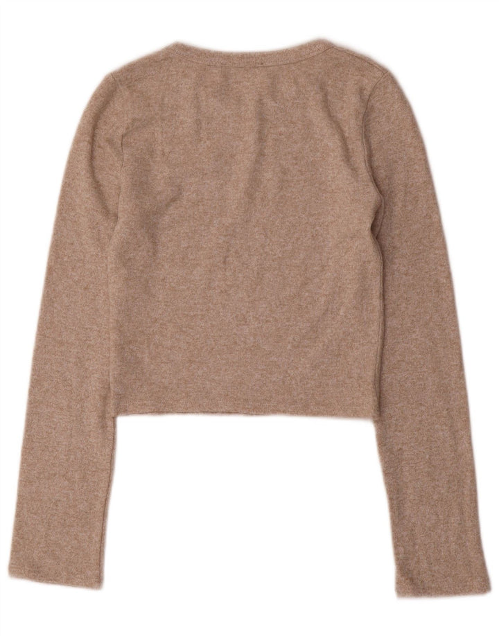 Zara Mujer Crop Top Manga Larga UK 8 Small Beige