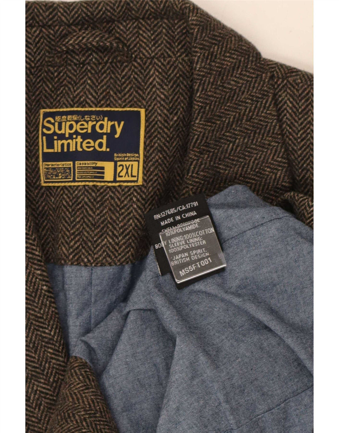 Superdry Chaqueta tipo blazer de 2 botones para hombre UK 44 2XL Algodón en espiga marrón