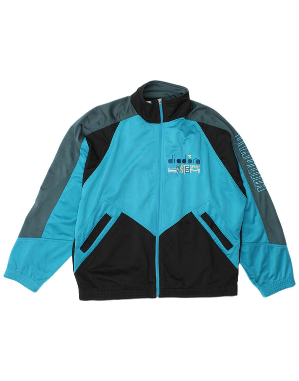 Diadora Mens Graphic Chándal Top Chaqueta UK 42 Large Azul Colorblock