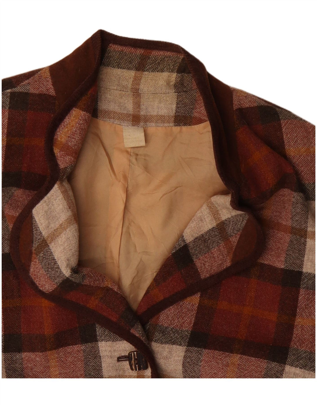 Vintage mujer 3 botones Blazer chaqueta Reino Unido 20 2XL Borgoña Check Poliacrílico