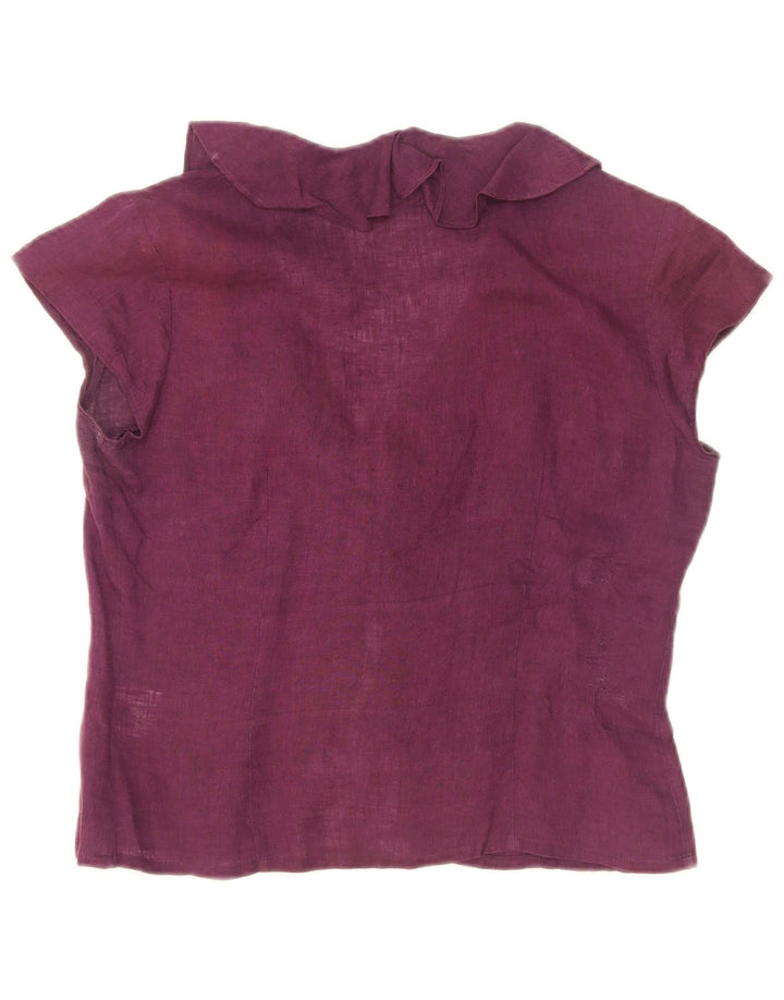 Blunauta Blusa de manga corta con volantes en la parte delantera para mujer IT 42 Púrpura mediano