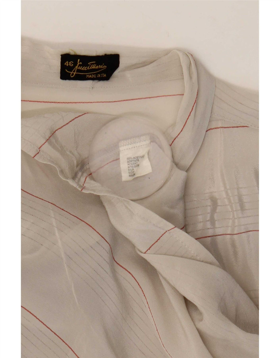 Mario Pucci Cecconi Blusa camisera con lazo frontal para mujer IT 46 Grande Beige Rayas