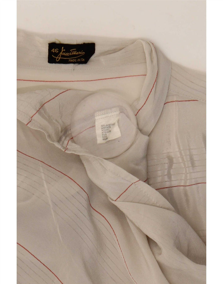 Mario Pucci Cecconi Blusa camisera con lazo frontal para mujer IT 46 Grande Beige Rayas