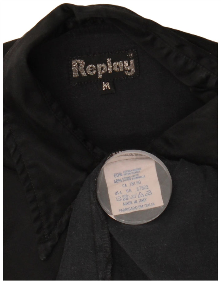 REPLAY Camisa de Mujer UK 44 Medium Viscosa Negra