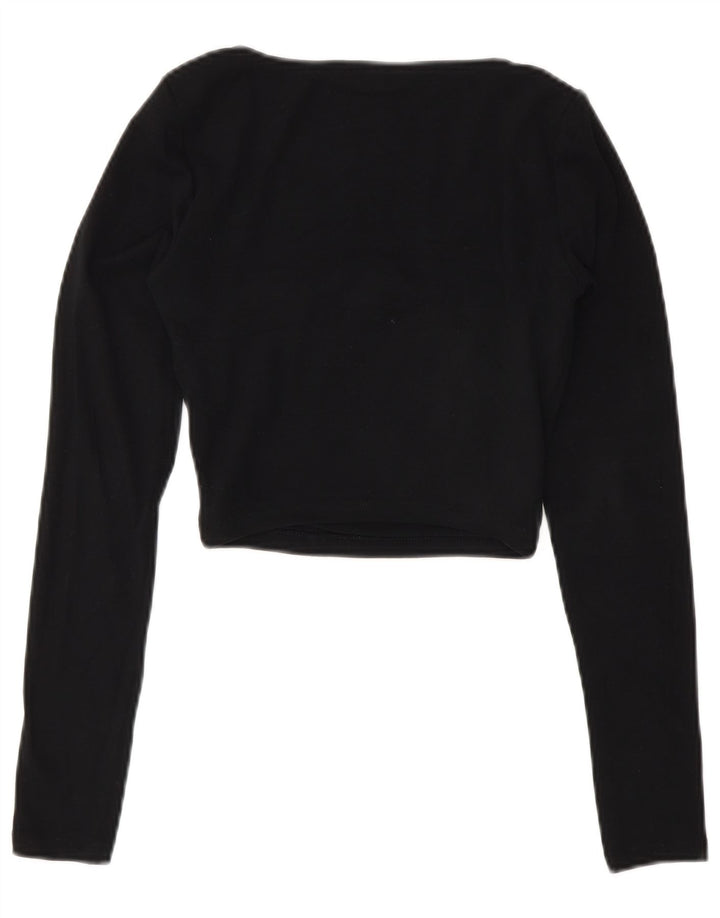 Zara Mujer Crop Top Manga Larga UK 8 Small Algodón Negro