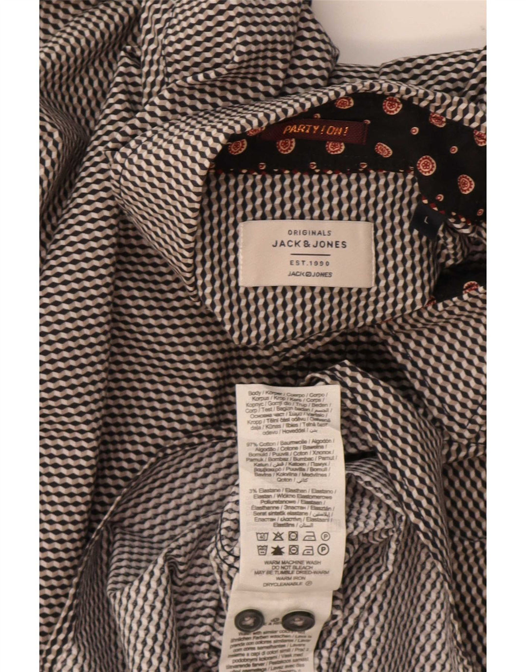 Camisa Jack & Jones Hombre Grande Gris Geométrico Algodón