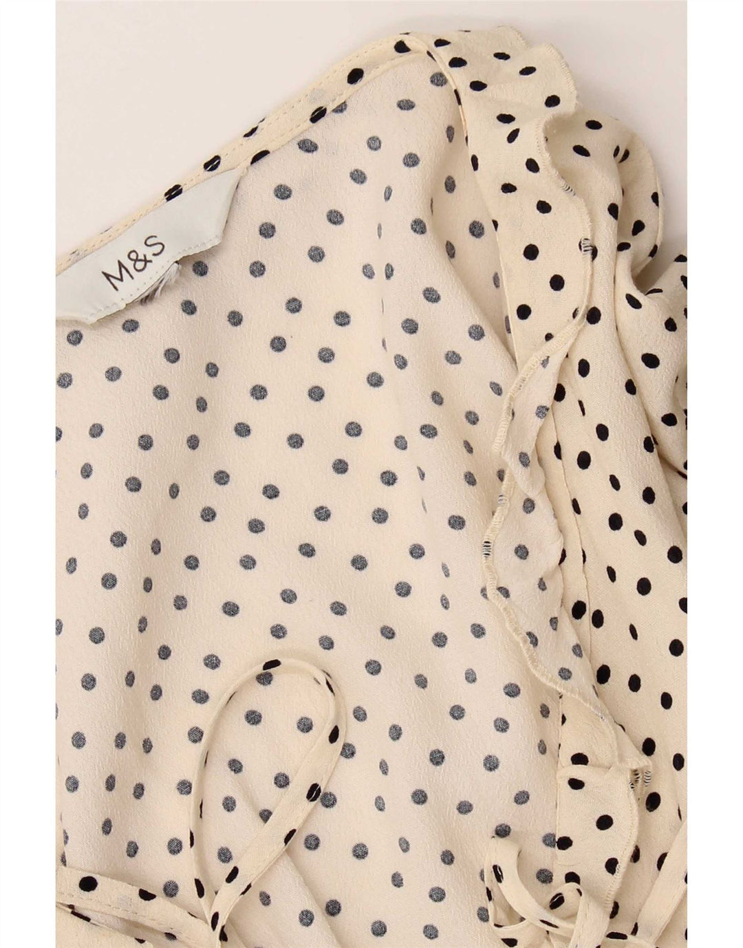 Marks & Spencer Blusa Delantera con Volantes para Mujer Reino Unido 18 XL con Lunares Blancos