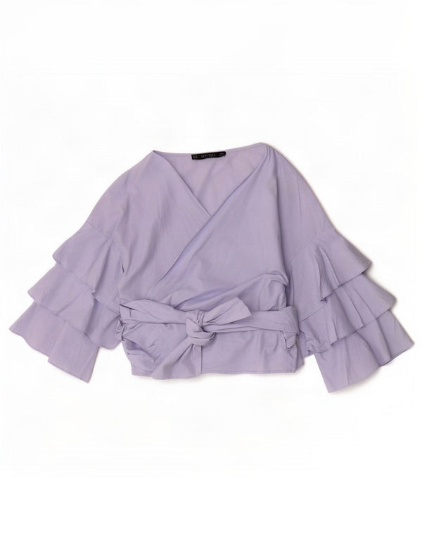Zara Blusa cruzada de manga 3/4 para mujer UK 40 Small Azul