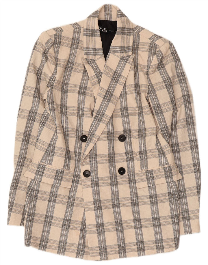 Zara Hombre Chaqueta Blazer De Doble Botonadura UK 38 Acetato De Cuadros Beige Medio