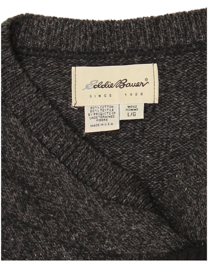 EDDIE BAUER Jersey con cuello en V para hombre, talla grande, gris, algodón color block