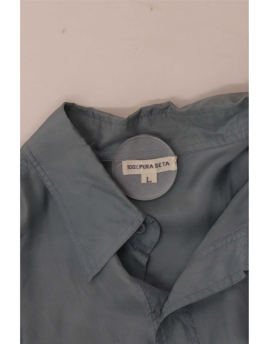Camisa vintage de manga corta para hombre de seda azul grande