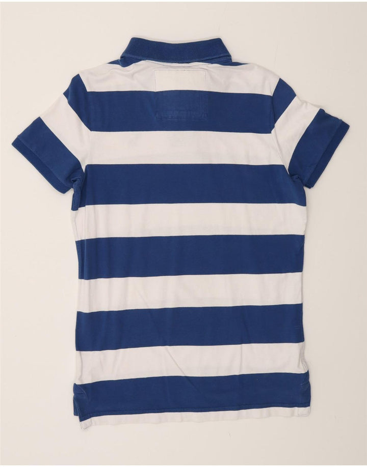 ABERCROMBIE & FITCH Polo de rugby muscular para hombre, tamaño mediano, azul marino a rayas
