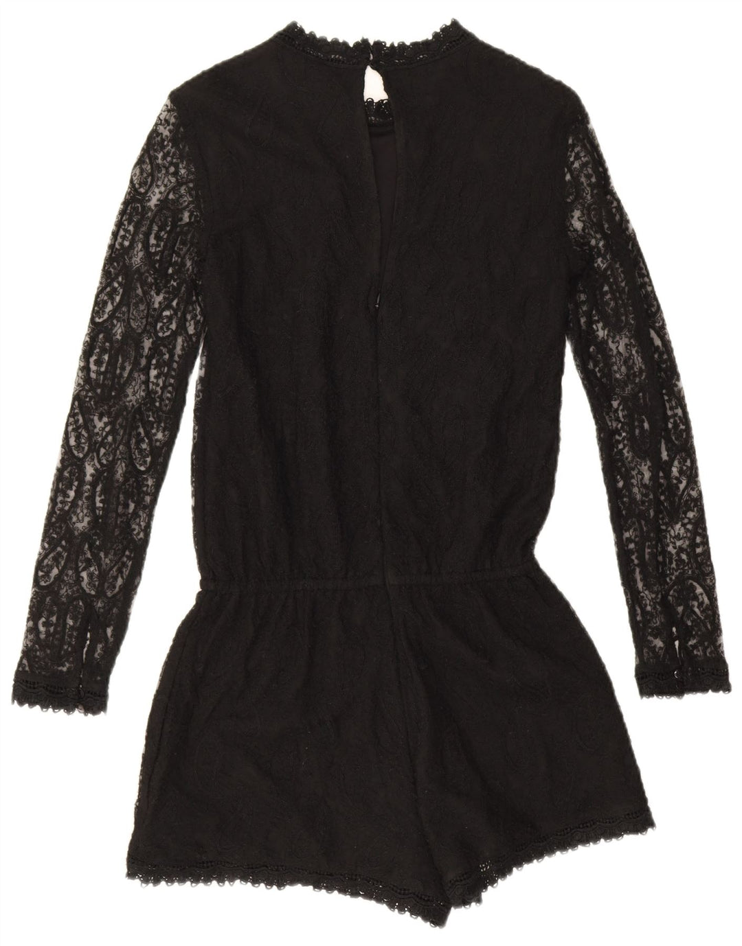 Zara Mujer Mono Corto De Manga Larga UK 10 Small Black Paisley Poliéster