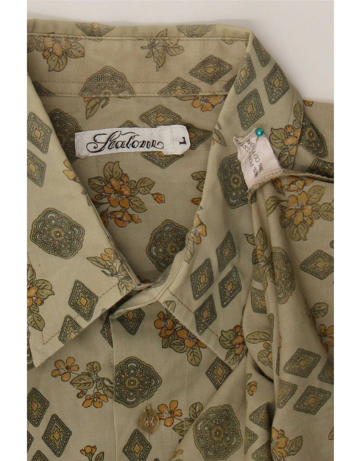 Camisa vintage para hombre poliéster floral caqui grande
