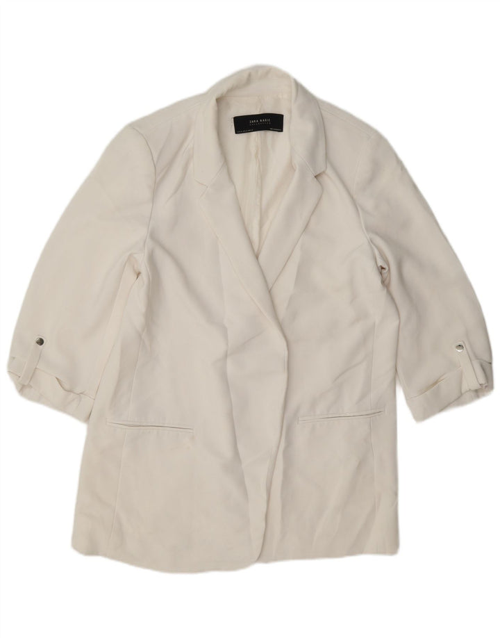 Zara Mujer Chaqueta Americana Abierta Manga 3/4 UK 40 XL Acetato Blanco