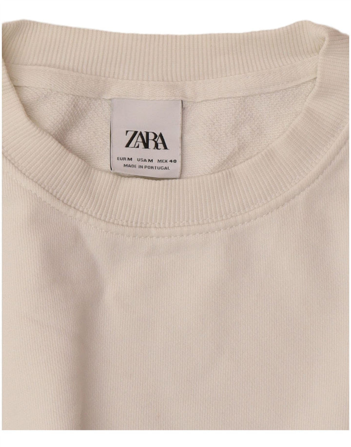 Zara Mujer Gráfico Sudadera De Gran Tamaño Jersey Reino Unido 44 Mediano Blanco Floral