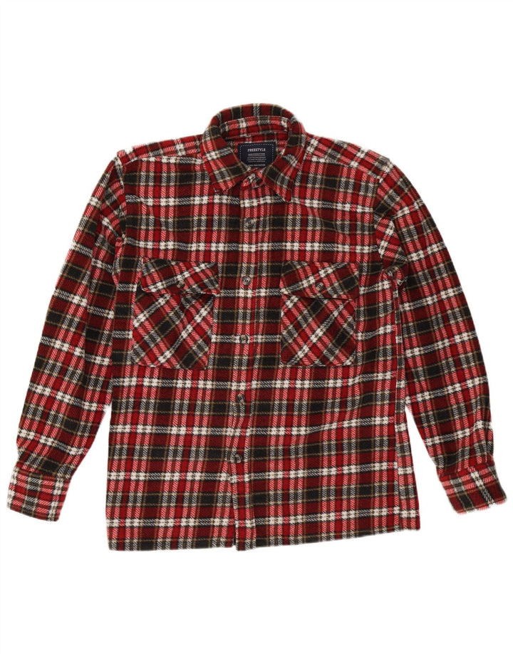 Camisa de franela vintage para hombre Poliéster a cuadros rojos medianos