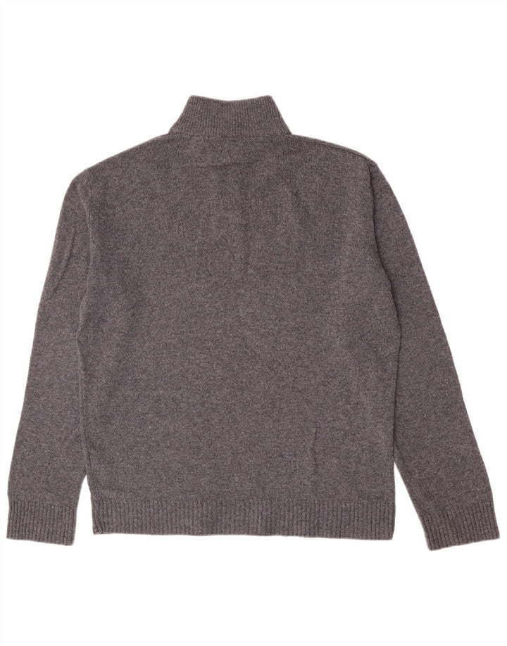 Marks & Spencer Suéter tipo jersey con cuello y cremallera para hombre de lana de cordero moteada gris grande