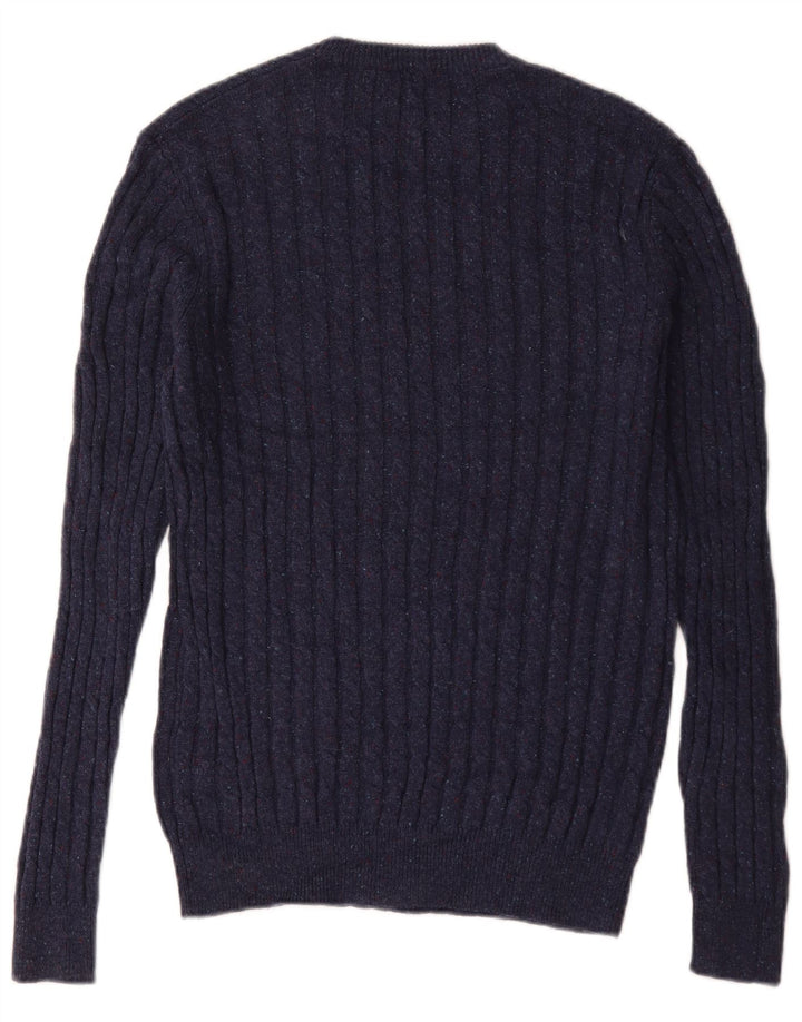 Jack Wolfskin Jersey de cuello redondo para hombre pequeño de lana moteada azul marino