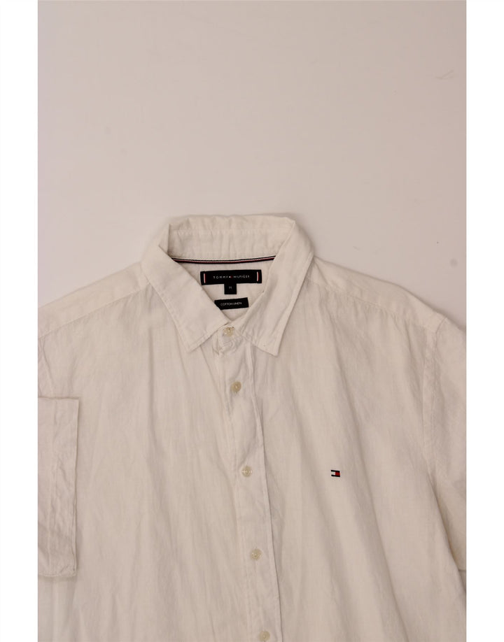 TOMMY HILFIGER Mens Short Sleeve Shirt Medium White Cotton Vintage Tommy Hilfiger and Second-Hand Tommy Hilfiger from Messina Hembry 