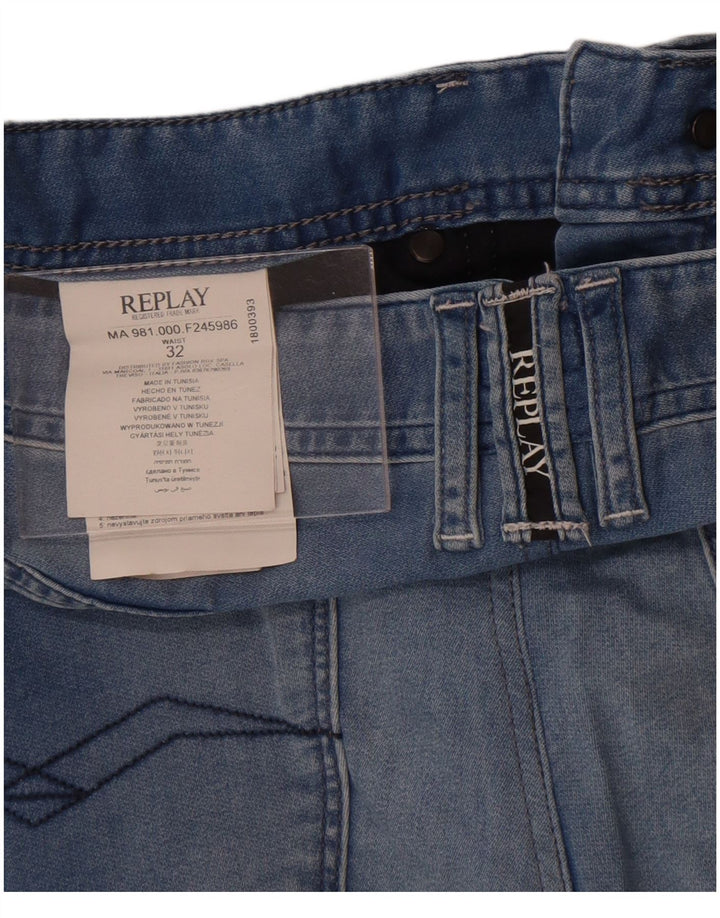 Replay Shorts De Mezclilla Hombre W32 Algodón Azul Medio