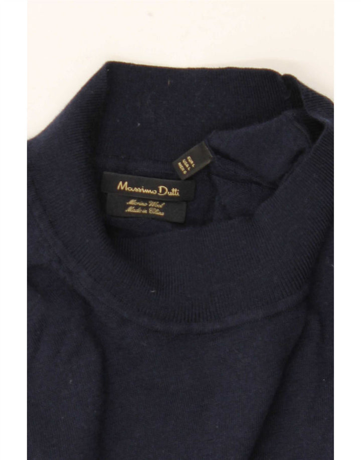Massimo Dutti Jersey Cuello Alto Hombre Lana Merino Azul Marino Grande