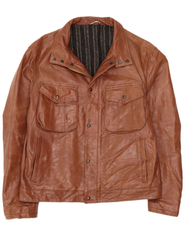 Chaqueta utilitaria de cuero vintage para hombre IT 50 Large Brown