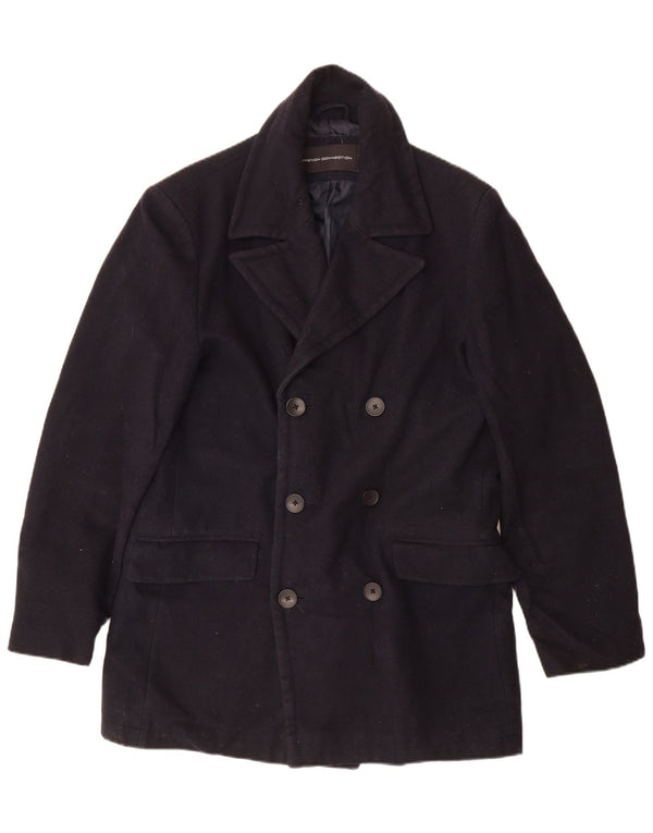 FRENCH CONNECTION Abrigo cruzado para hombre UK 40 Large Azul marino