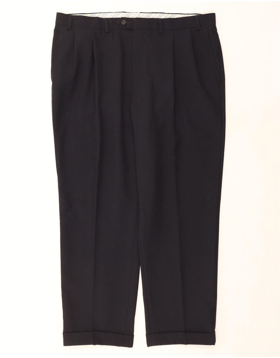 Marks & Spencer Pantalón de traje con pinzas para hombre W40 L29 Poliéster azul marino