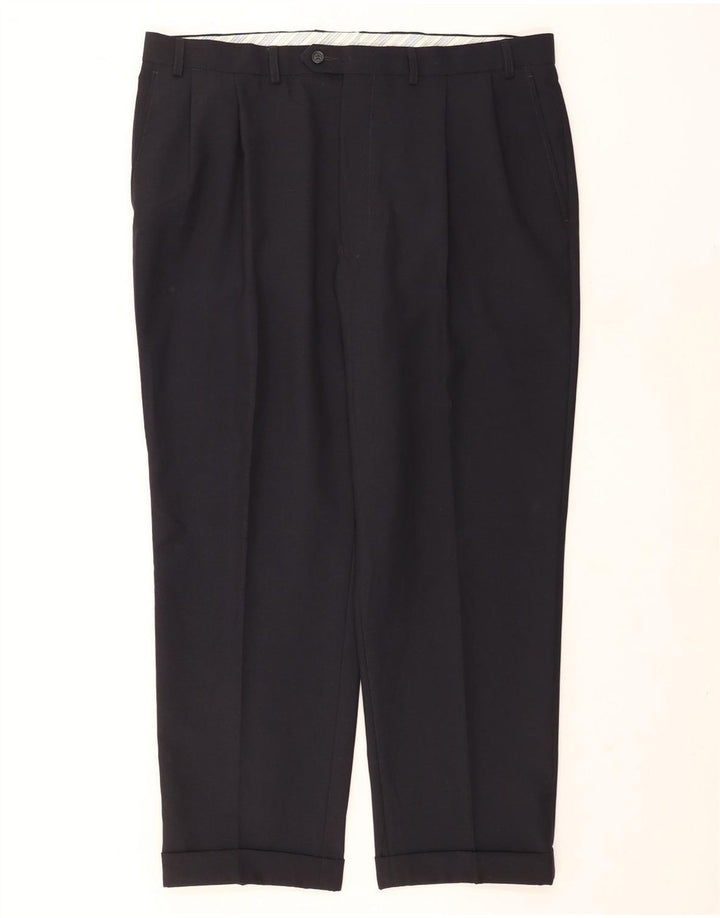 Marks & Spencer Pantalón de traje con pinzas para hombre W40 L29 Poliéster azul marino