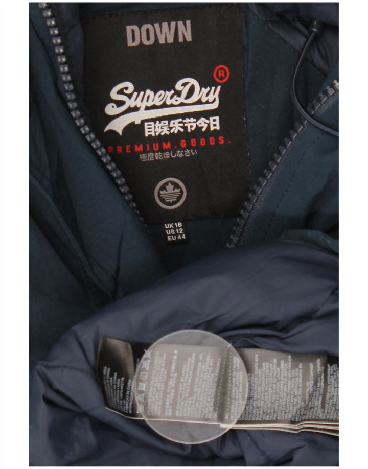 Superdry Abrigo acolchado con capucha para mujer Reino Unido 46 Grande Poliéster azul marino