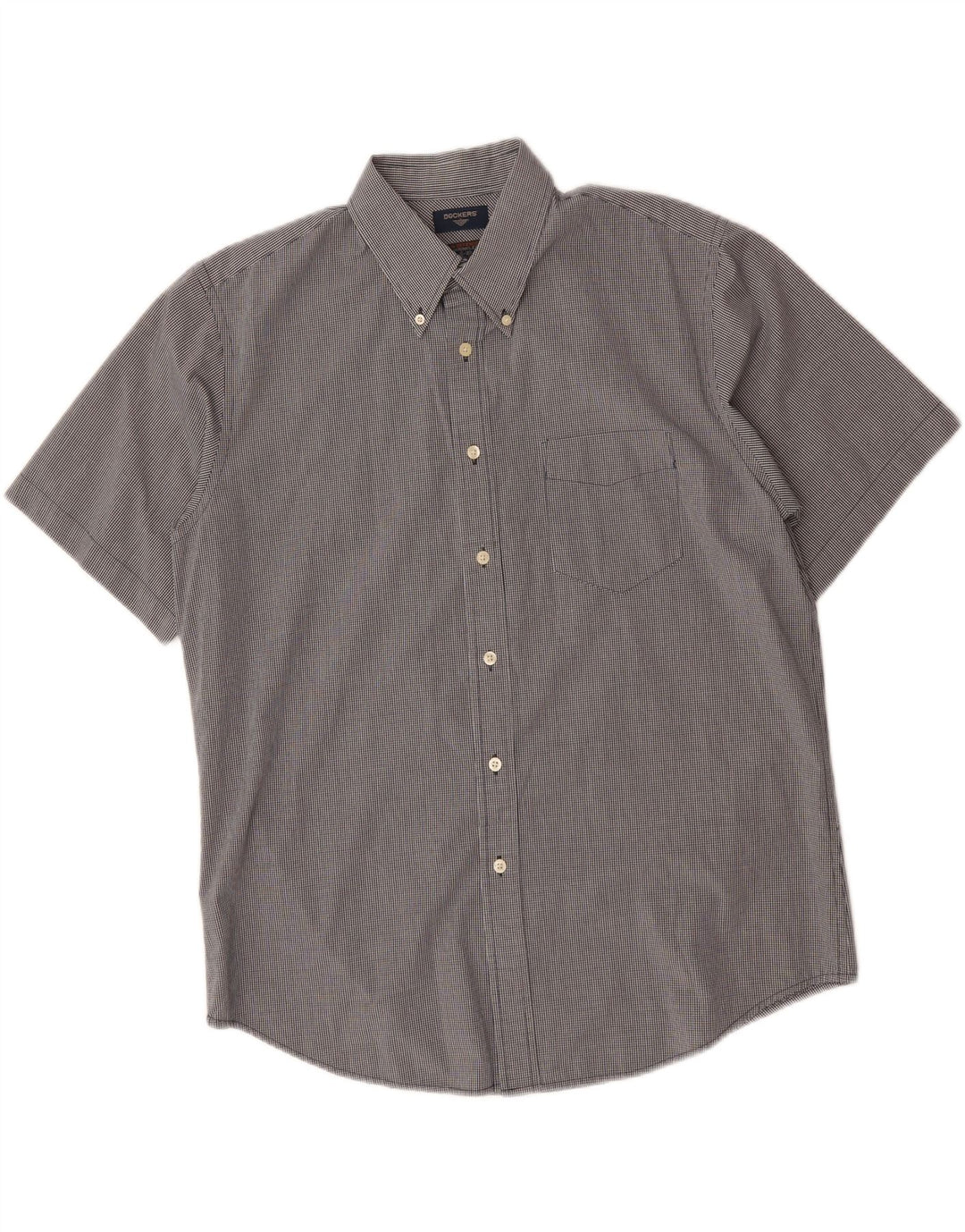 DOCKERS Mens Short Sleeve Shirt Size 16 1/2 Large Grey Check Cotton Vintage Dockers and Second-Hand Dockers from Messina Hembry 